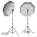 Two Silver Reflective Umbrella Photography Light Stands For Studio Setup 3d model
