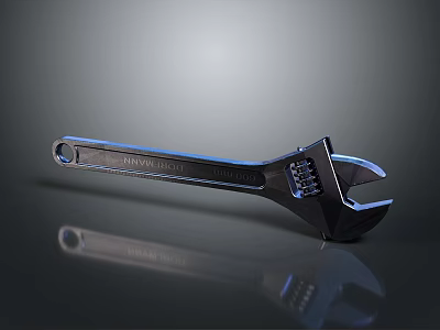 Chrome Plated Adjustable Wrench Hardware Tool With Adjustable Jaw And Reflective Surface 3d model