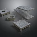Detailed Scene Construction Components With Stone Platforms Slabs And Coiled Rope