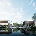 Modern Commercial Complex With Glass Facade Pond Reflection And Trees Landscaping