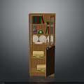 Wooden Display Cabinet With Glass Door Plates Cups And Storage Boxes