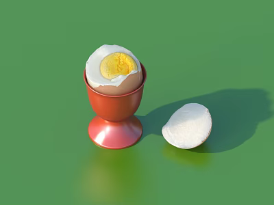 Soft Boiled Egg in Red Egg Cup with Shell on Green Background 3d model