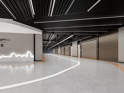 Modern Parking Garage Interior With Curved Driveway LED Lighting And Smooth Concrete Flooring 3d model