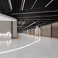 Modern Parking Garage Interior With Curved Driveway LED Lighting And Smooth Concrete Flooring
