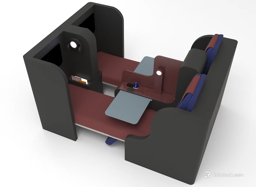 Modern Public Seating Design With Black Red Blue Colors And Integrated Small Table 3d model 