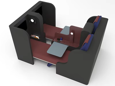 Modern Public Seating Design With Black Red Blue Colors And Integrated Small Table 3d model