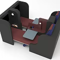 Modern Public Seating Design With Black Red Blue Colors And Integrated Small Table