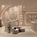Modern Clothing Store Interior With Arched Walls Apparel Displays Sofa Green Plant And Decorative Doll