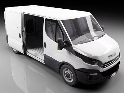 White IVECO Van With Open Side Doors Revealing Spacious Interior Cabin Commercial Cargo Vehicle Design 3d model