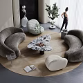 Modern Living Room With Gray Curved Sofa And Marble Coffee Table Combination
