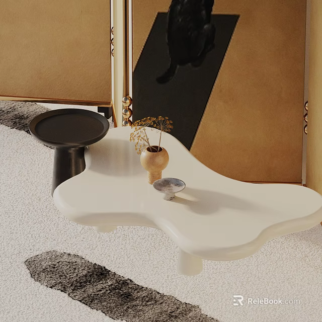 Modern Sofa Coffee Table Set With White Cloud Shaped Table And Decorative Items 3d model