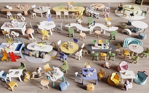 Children's Table and Chair Combination Building Blocks Toy Table Children's Seat 3d model