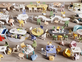 Children's Table and Chair Combination Building Blocks Toy Table Children's Seat 3d model