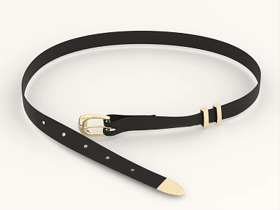 Classic Black Leather Belt With Gold Buckle And Metal Rivets Design 3d model