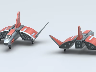 Two Red and Gray Fighter Jets With Unique Wing Structure And Detailed Engines 3d model