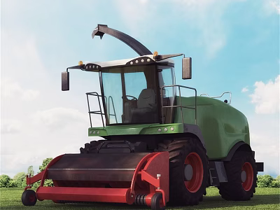 Industrial Agricultural Forage Harvester Green Body Red Cutting Mechanism Glass Cabin Large Tires 3d model