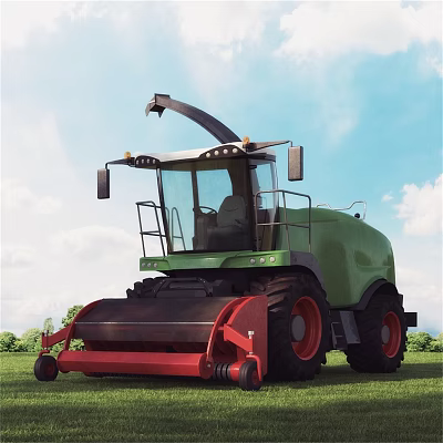 Industrial Agricultural Forage Harvester Green Body Red Cutting Mechanism Glass Cabin Large Tires 3d model