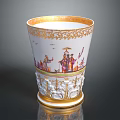 Elegant Classical Porcelain Cup With Intricate Golden Trim And Colorful Figurative Designs