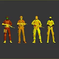 Yellow Weapon Held by White Figurines with Pink Tops and White Helmets on White Platform