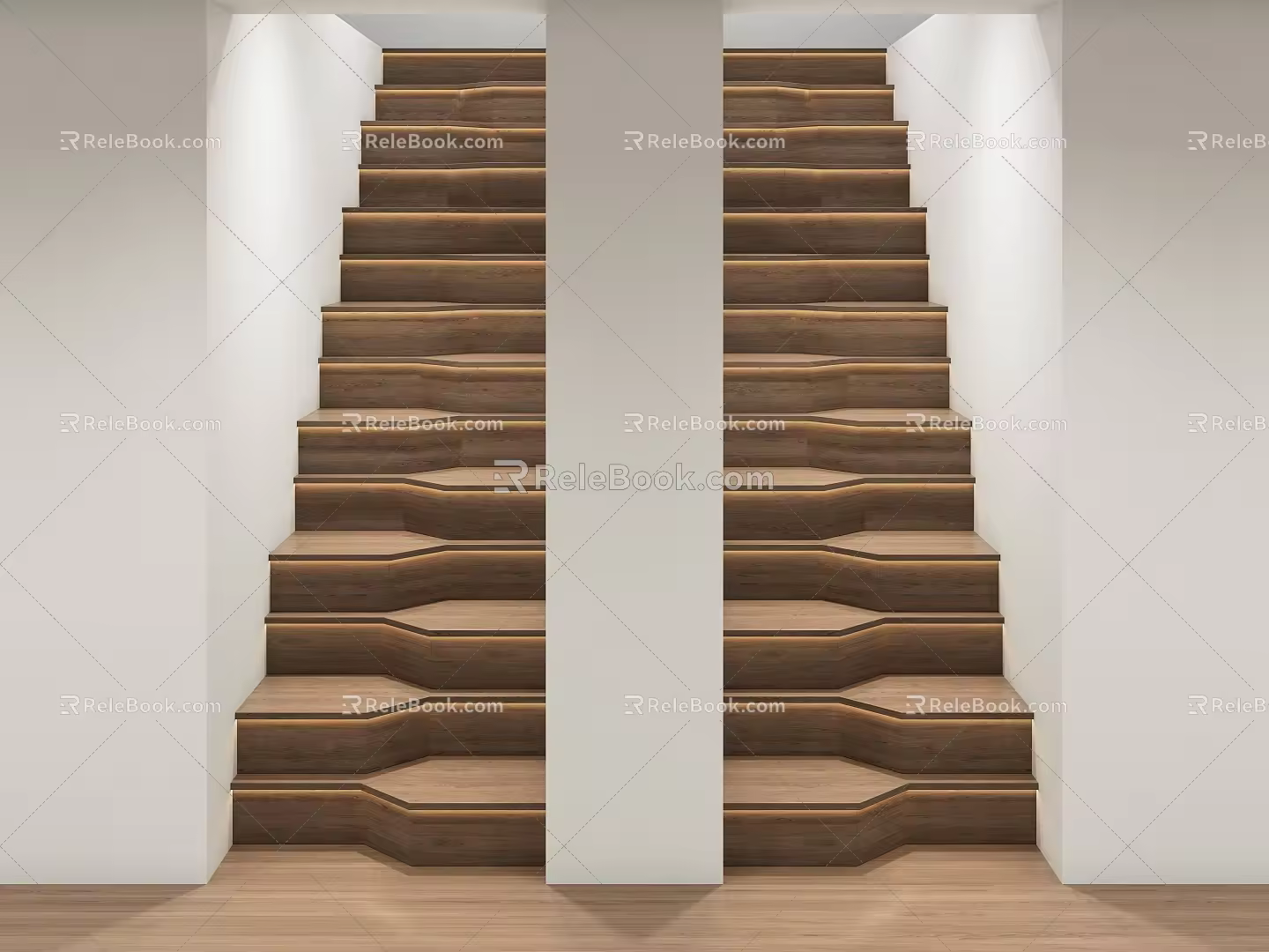 Modern wrong step staircase wooden staircase 3d model