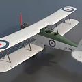 Vintage Biplane Fighter Model with Green Body Red Propeller and Wing Roundels
