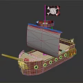 Pirate Ship Model With White Sail Jolly Roger Flag And Wooden Hull