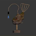 Unique Fish Sculpture With Copper Wire Red Eyes Green Texture And Light Bulb Base