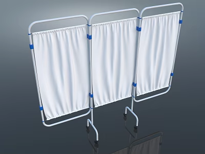 White Three Panel Room Divider Screen with Metal Frame and Blue Connectors 3d model