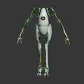 Futuristic Robot Character With Long Mechanical Limbs Orange Emblem And Metallic Texture