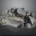 Decorative Stone And Wood Landscape Design With Natural Rocks And Sand Elements