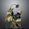 Cute 3D Fantasy Creature Design with Blue White Body Decorative Head Flower and Colorful Tail
