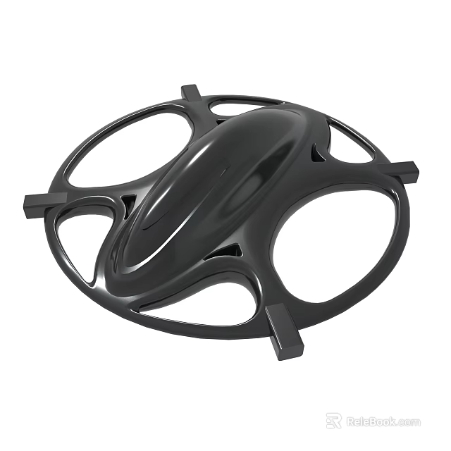 Black Circular Mechanical Component With Hollow Design And Support Brackets 3d model 
