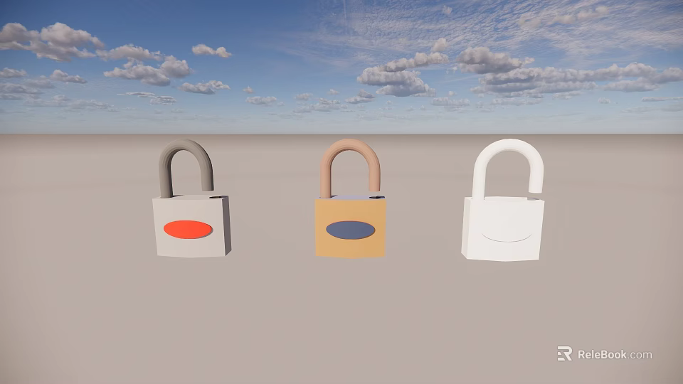 Hardware Padlocks Featuring Three Colored Designs With Circular Accents For Security 3d model