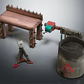 Heavy Duty Hardware Tools Workbench With Spikes Mechanical Arm Tripod And Warning Barrel