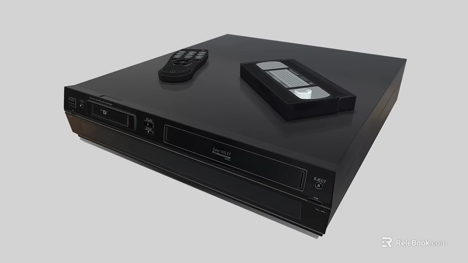 Modern Black Entertainment Media Player With Remote Control And Cassette Tape On Top 3d model 