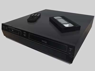 Modern Black Entertainment Media Player With Remote Control And Cassette Tape On Top 3d model