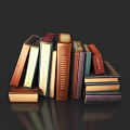 Colorful Stack of Various Size Books with Dark Background and Reflection