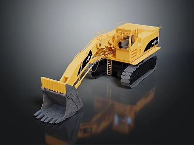 Yellow Construction Utility Vehicle with Heavy Duty Tracks and Large Excavator Bucket 3d model