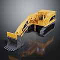 Yellow Construction Utility Vehicle with Heavy Duty Tracks and Large Excavator Bucket