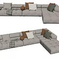 Modern Gray Sectional Sofa With Plush Cushions Decorative Pillows And Throw Blanket 3d model