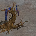 Withered Tree Root With Blue Decorative Ribbons On Textured Ground 3d model