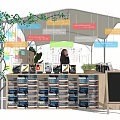 Commercial Bookstore Equipment With Canopy Tent Shelves Counter Display Racks And Signage