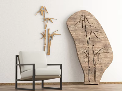 Bamboo Silhouette Wall Decor in Modern Interior With Accent Chair White Wall And Wooden Floor 3d model