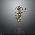 Golden Female Character Statue With Flowers Leaves And Flowing Dress Decorative Elements