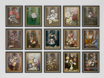 Framed Flower Still Life Oil Paintings Collection For Home Decor 3d model