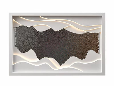 Modern Ceiling Design With White Wavy Lines Lighting Dark Textured Panel And Frame 3d model