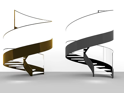 Spiral Staircase Modern Design With Black Gold Metal Structure And Glass Handrail 3d model