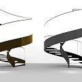Spiral Staircase Modern Design With Black Gold Metal Structure And Glass Handrail