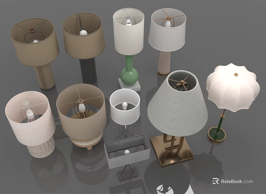 Various Table Lamps With Different Fabric Shades And Bases For Home Furniture 3d model 