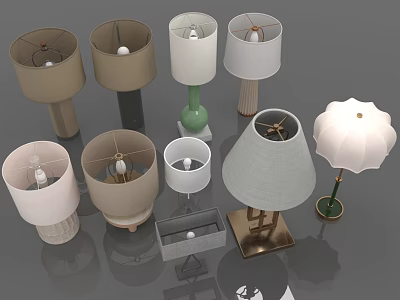 Various Table Lamps With Different Fabric Shades And Bases For Home Furniture 3d model